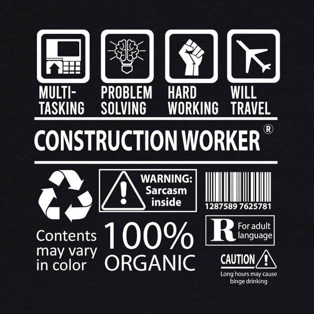 Construction Worker T Shirt - MultiTasking Certified Job Gift Item Tee by Aquastal